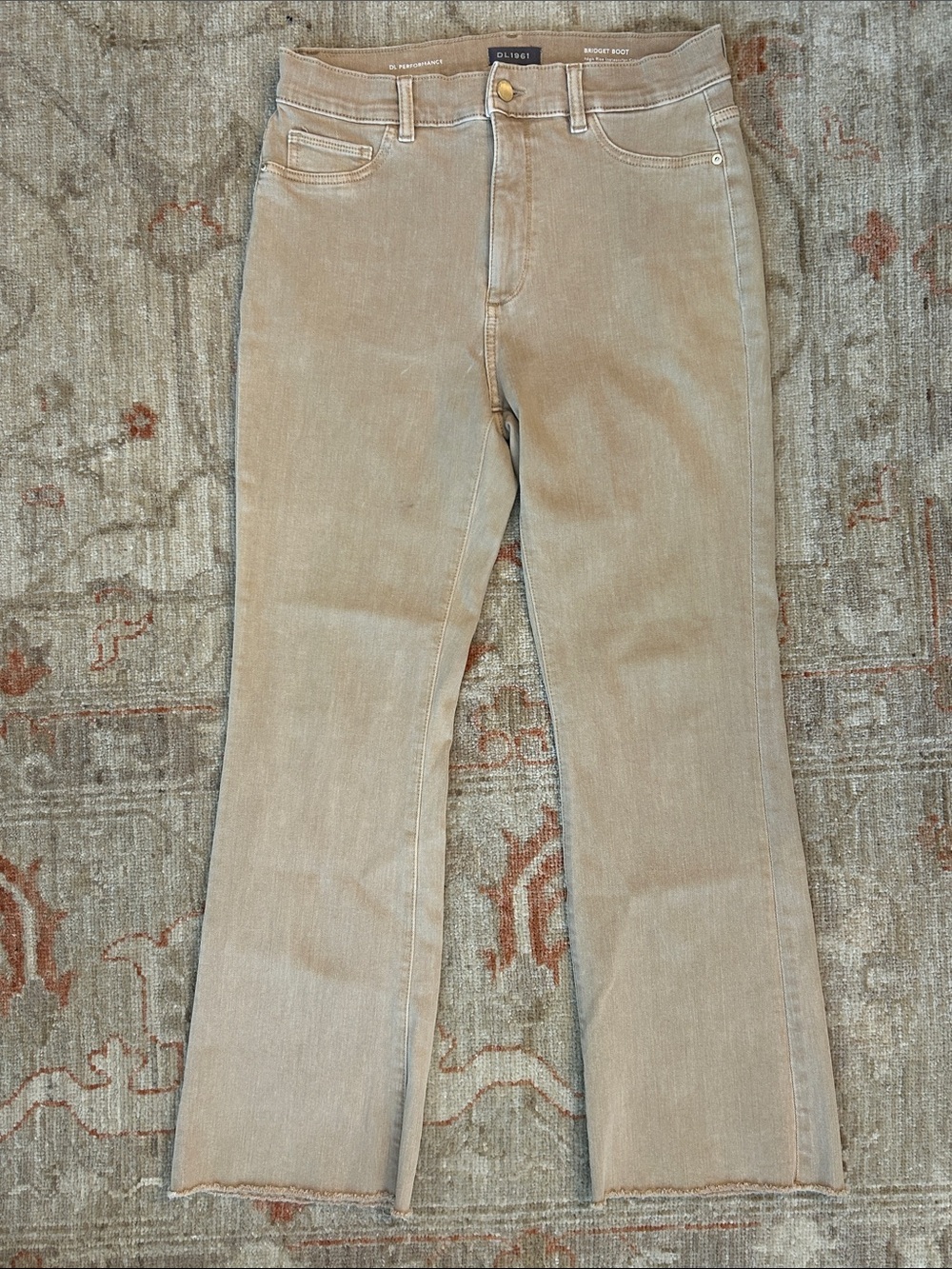 DL1961 Beige Flare Wide-Leg Jeans